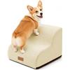 VOUNOT® Scaletta per Cani a 2 Gradini, Scala per Animali Antiscivolo in Schiuma ad Alta Densità con Maniglia, Sfoderabile e Lavabile, Accesso a Divano e Letto per Cani Piccoli o Anziani, Beige