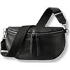 Générique Marsupio da donna in vera pelle, grande formato 25 x 18 cm, tracolla larga 4 cm, doppia cerniera, tasca con zip, Nero , 25 X 18 Centimètres, Elegante Banana Con Tracolla Regolabile