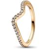 PANDORA Timeless Anello ondulato placcato in oro 14k con zirconi cubici trasparenti, 48