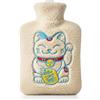CoolChange Morbida borsa dell'acqua calda a forma di gatto portafortuna, colore bianco, grande Maneki Neko, 1,8 litri (33 x 20 cm)