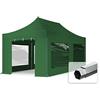 TOOLPORT 3x6m Gazebo Pieghevole PES 800 con Laterali (finestre panoramiche), Professional 40mm Alluminio, Verde Scuro
