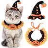 Kunyeah Halloween Pet Costume Set per Gatti Piccolo Cane Regolabile Maglia Cappello Sciarpa Zucca & Strega Stampa Cucciolo Bavaglino Carino Crochet Cat Collare Cap Pet Abbigliamento Outfit