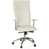 HJH Office 600410 Sedia da ufficio/Sedia presidenziale MONZA 20 pelle avorio, meccanismo sincronizzato, schienale alto, braccioli con cuscinetti in pelle, elegante, robusta, base alluminio