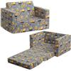 BEJOY Divano per bambini 2 in 1 con divano trasformabile in lettino, divano letto per bambini, regalo di compleanno per ragazze e ragazzi, grigio con veicoli ingegneristici