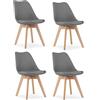NMK HOME Sedie Cucina Plastica Set da 4 - Grafite Sedie Sala da Pranzo Moderne - Gambe di Sedia in Legno di Faggio - Pellame Sintetico Vellutato