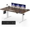 Homall Scrivania Regolabile in Altezza 180x80 cm con Porta USB, Noce+Bianco