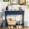 PADMA HOUSE Console mobile in legno massello con 2 cassetti consolle con ripiano per ingresso stretto per 2 livelli tavolo d'ingresso soggiorno (blu scuro)