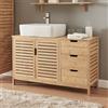 [en.casa] Mobile Sottolavabo da Terra con 3 Cassetti e 2 Ante Armadio Sotto Lavandino da Bagno con Ritaglio Sifone e Scomparto Chiuso 60 x 100 x 35 cm - Bambù Naturale