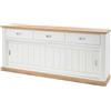 Arreditaly Credenza Soggiorno 3 Cassetti 2 Ante Scorrevoli 4 Ripiani Interni Mobile Buffet Madia Dispensa Cucina Zona Living Design Classico Moderno 220 x 50 x 95 Cm (Bianco e Rovere)