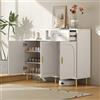 VIEKOS Scarpiera, cassettiera, credenza, con maniglie in metallo, 1 cassetto, 3 ante, su piedini in metallo, bianco, 120 x 92 x 35 cm (larghezza x altezza x profondità)