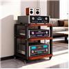 POPICK Mobile HiFi 3/4 Livelli con Ruote, Rack Audio in Legno e Metallo, Supporto Multimediale con Ripiani Regolabili, Mobile su Ruote per Plattenspieler, Amplificatore e Stereo, per Soggiorno e Studio
