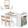 LIFEZEAL Tavolino Bambini, in Legno, con Sedia, Lavagna, Cavalletto, Scaffale per Giocattoli, Libreria, Porta Rotolo di Carta, Tavolo Bambini da Cameretta, Set per Bimbi 3+Anni, Naturale