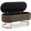 INTRECCI Panca Contenitore Tonda in Velluto | Grande Capacità 79L | Design Moderno ed Elegante con Gambe Oro | Colore: Tortora