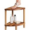 RayLove Sgabello angolare da doccia in legno, a 2 livelli, triangolare, con piedini antiscivolo, piccola panca da bagno per interni, piccole stanze doccia (colore legno)