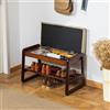 SOBIBO Panca per scarpe in legno massello, panca da ingresso a 2 livelli con cuscino e scatola portaoggetti apribile, scarpiera moderna della metà del secolo, per corridoio, fango (grigio, 55 cm)