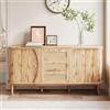 Easexcy Credenza, cassettiera in rattan, comò con ante scorrevoli, ripiani regolabili e piastra arrotondata, 140,5 x 40 x 76 cm