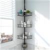 DAKEPOLE Mensola per doccia regolabile in altezza, senza foratura, in acciaio inox, colore nero, con 4 cestini, per vasca da bagno e bagno, antiruggine, 137-317 cm