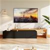 AONYAYBM Mobile TV moderno con LED, mobile TV con 3 ante e ripiano in vetro aperto, lunghezza 200 cm, colore nero e legno, con vano portaoggetti, credenza scandinava per soggiorno, camera da letto (nero-A)