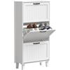 HOMCOM Scarpiera Salvaspazio Slim con 3 Ante a Ribalta, Scarpiera Ingresso con Ripiani Regolabili, Gambe in Bambù, Maniglia, Porta Scarpe per 15-18 Paia per Ingresso Corridoio, 60x24x118cm, Bianco