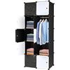 LEADZM Sistema di scaffalatura, 10/12/16/20 cubi, armadio in plastica, con porte, scarpiera, salvaspazio, per riporre vestiti, scarpe, ecc. (bianco e nero, 70 x 45 x 150 cm)