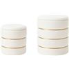 cecaro group Set 2 Pouf Contenitori in Velluto con Coperchio - Eleganti, Resistenti e Ultra Capienti - Sgabello Tondo con Coperchio Rimovibile e Seduta Imbottita (Bianco)