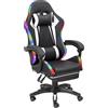 Baroni Home Sedia Gaming Ergonomica con Cuscino Lombare, Luci Led Regolabili e Poggiapiedi Estraibile, Sedia Ufficio con Schienale Inclinabile e Altezza Regolabile, Bianco, 68x66x125-133 cm