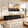 TIMORWTF Mobile TV LED nero 200 cm, mobile TV moderno illuminazione LED RGB, mobile TV con 3 ante portaoggetti e ripiani aperti in vetro, per soggiorno o camera da letto (nero 200 x 39 x 42 cm)