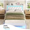 KIMENICH Letto imbottito 140x190 cm,Letto sospeso con illuminazione LED e stazione di ricarica,Letto 140x190 con contenitore,Letto matrimoniale con rete a doghe,Giroletto con testiera,PU Bianco