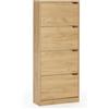 HOMN LIVING Scarpiera Ángel con 4 porte, colore rovere chiaro, Mobili Ausiliari, 63 cm (larghezza) 24 cm (profondità) 150 cm (altezza)