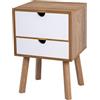POSNORD Comodino Camera da Letto, Comodini L:35 cm, A: 50.5 cm con 2 Cassetti, Comodino Rovere (cassetti bianchi)
