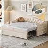 Idemon Letto Imbottito Estensibile Divano Letto, 90 * 200 cm, Con USB, Forma Classica con Bottoni con Rete a Doghe, Letto Multifunzionale - Letto per Ospiti, Tessuto di Lino, (Materassino Non Incluso
