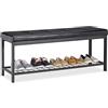 Relaxdays Panca Scarpiera XXL Imbottita con finta pelle, Aperta, Ripiano per Scarpe, Nero, 49 x 115 x 40 cm