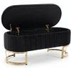 INTRECCI Panca Contenitore Tonda in Velluto | Grande Capacità 79L | Design Moderno ed Elegante con Gambe Oro | Colore: Nero
