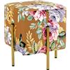 Baroni Home Pouf Poggiapiedi Quadrato in Velluto, Pouf da Salotto Imbottito, Pouf Panchetto per Camera da Letto, Fiori Base Cognac, 33x33x38 cm
