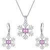 EVER FAITH Parure Gioielli Donna, Fiocco di neve Set di gioielli, Rosa Zircone 925 Argento Pendente Collana Set, Leverback Orecchini