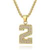 Musihy 60CM Collana con ciondolo a forma di numero 2 in scintillante zirconia cubica. in Acciaio Inossidabile per Uomo Oro