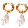 GENODA Orecchini a cerchio a goccia d'acqua barocco imitazione perla in acciaio inox dorato orecchini circolari da donna gioielli vintage, Misura unica, Agata