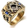Fachoice Anello massonico in pietra blu per uomini oro punk simbolo massonico anello blu CZ Mason gioielli per uomo, Acciaio inossidabile, Nessuna pietra preziosa