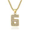 Musihy 60CM Collana con ciondolo a forma di numero 6 in scintillante zirconia cubica. in Acciaio Chirurgico per Uomo Oro