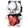 GLOWDAS Charms Orsacchiotto Abbraccio il mio Cuore Fit Pandora San Valentino Braccialetto, 925 Argento Sterling Ti Amo Orso Perline con Granato CZ, Regalo per Bambina/Coppia/BFF/Amante degli animali