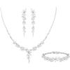 Clearine Set di gioielli da sposa per spose e damigelle d'onore, con ciondolo a forma di foglia di zirconia cubica, collana da sposa, orecchini lunghi, bracciale tennis
