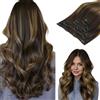 HOTBANANA Extension Capelli Veri Clip, Da Marrone Scuro a Marrone Castagna Extension Clip Capelli Veri 40cm 7pcs Remy Umani Naturali Capelli Extensions 120g