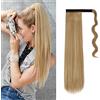 Cybelleza Coda Capelli Extension Coda di Cavallo Meches Estensioni per Capelli Lisci Naturali Clip Lunghi Sintetici Ponytail Wrap Around Posticci Parrucchino, Sabbia Biondo/Biondo
