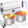 LEAZZLE Scaldavivande Elettrico Portatile da 200W con Posate e Borsa Termica, Porta Pranzo in Acciaio Inox Rimovibile da 220V, Lunch Box Elettrico per Ufficio, Picnic, Caravan