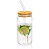 Wilmax England Wilmax - Bicchiere in vetro - Bottiglia per limonata con coperchio in bambù e cannuccia, 500 ml - Contenitore in vetro di alta qualità - Design moderno