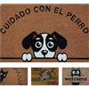 KOKO DOORMATS Zerbino Ingresso casa - Tappeto divertenti in fibra di cocco e base antiscivolo da PVC, da esterno e interno con misure 40x60cm (Cuidado con el Perro)