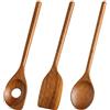 LMUTUSS Set da 3 cucchiai di legno per cucina, spatola e cucchiaio antigraffio per padelle antiaderenti, cucchiaio da cucina, mestolo forato, cucchiaio mescolatore, utensili a contatto con alimenti per casa,