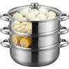 Hengrongshen Pentola a vapore da 28 cm, in acciaio inox, a 3 e 4 piani con coperchio in vetro, impilabile per verdure, pesce, pasta e zuppe, per induzione e gas (3 piani)