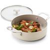 KitchenAid Aluminium Tegame Ceramica Antiaderente con Coperchio Vetro e Manico Ausiliario, 28 cm/4,28 L, Senza PFAS, Induzione, Manico Acciaio Inox, Forno, Lavastoviglie, Crema
