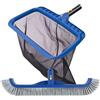 POOLAZA Set di pulizia per piscina, retino a maglia fine e spazzola da 45 cm, telaio stabile, skimmer e testina professionale per piscine sotterranee